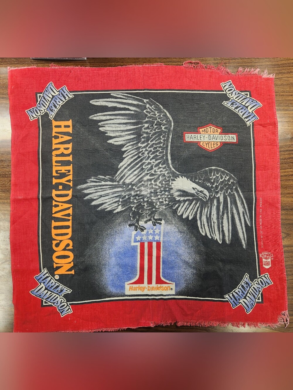 Vintage Harley-Davidson Number 1 Eagle Red Border Bandana
